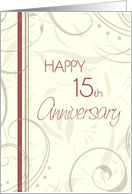 Red and Beige Happy 15th Anniversary Card