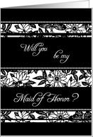 Black and White Flowers Maid of Honor Invitation Card