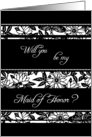 Black and White Flowers Maid of Honor Invitation Card
