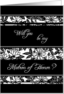 Black and White Flowers Matron of Honor Invitation Card