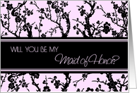 Pink Black Blossoms Sister Maid of Honor Invitation Card