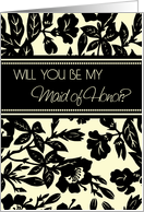 Yellow Black Floral Maid of Honor Invitation card
