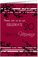 Red Floral 20th Anniversary Party Invitation Card