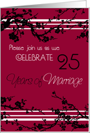 Red Floral 25th Anniversary Party Invitation Card