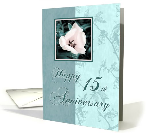 Green Floral 15th Happy Anniversary card (605700)