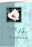 Green Floral 15th Happy Anniversary Card