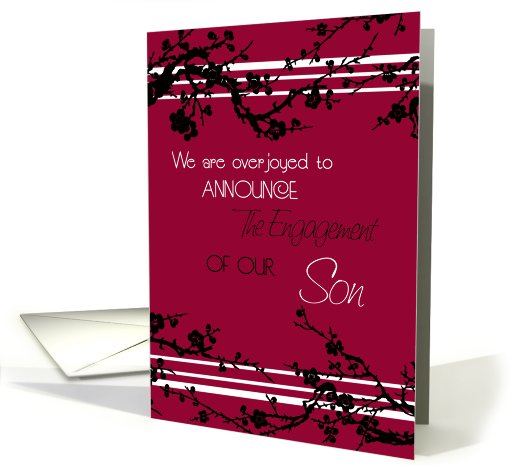 Red Floral Engagement of Son Announcement card (607308)