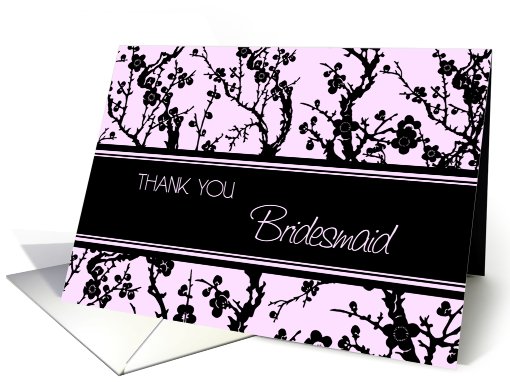 Pink Black Floral Friend Bridesmaid Thank You card (608816)