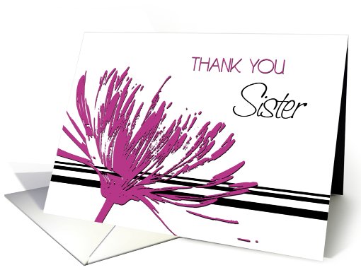 Pink Black Flower Sister Matron of Honor Thank You card (608833)