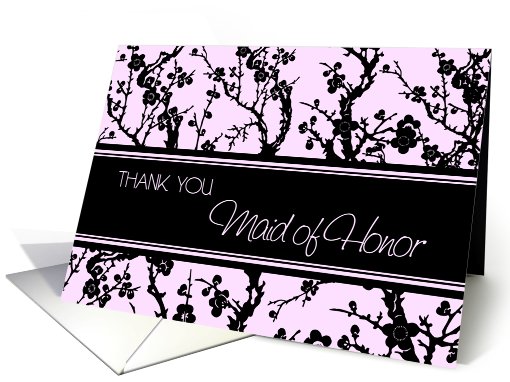 Pink Black Floral Best Friend Maid of Honor Thank You card (608888)