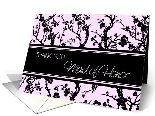 Pink Black Floral Sister Maid of Honor Thank You card (608893)