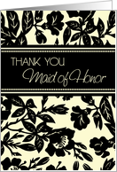 Yellow Black Floral Maid of Honor Thank You Card