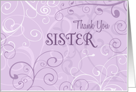 Purple Swirls Sister Thank You Maid of Honor Card