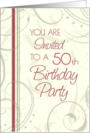Beige Swirls 50th Birthday Party Invitation Card