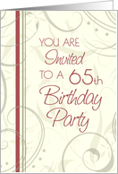 Beige Swirls 65th Birthday Party Invitation Card