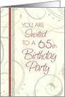 Beige Swirls 65th Birthday Party Invitation Card