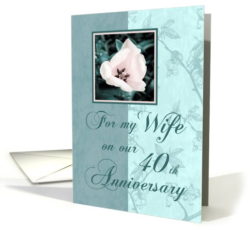 Wife 40th Wedding Anniversary, Green Floral card (612697)