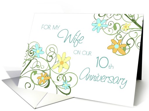 Wife 10th Wedding Anniversary, Garden Flowers card (612715)