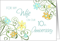 Wife 10th Wedding Anniversary, Garden Flowers card
