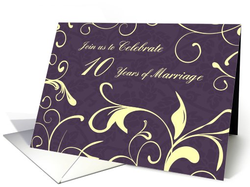 Purple Yellow 10th Wedding Anniversary Party Invitation card (616239)