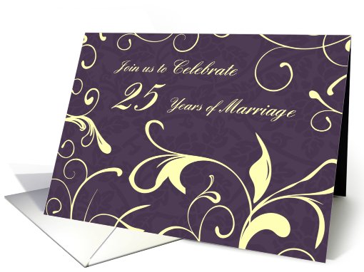 Purple Yellow 25th Wedding Anniversary Party Invitation card (616243)