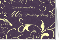 Purple Yellow 40th Birthday Party Invitation Card