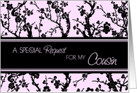 Pink Black Blossoms Cousin Bridesmaid Invitation Card