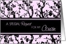 Pink Black Blossoms Cousin Bridesmaid Invitation Card