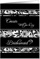 Black Floral Cousin Bridesmaid Invitation Card
