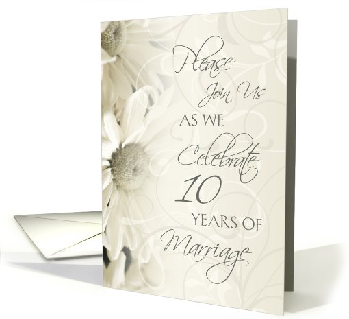 White Flowers 10th Wedding Anniversary Party Invitation card (626937)