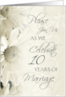 White Flowers 10th Wedding Anniversary Party Invitation Card