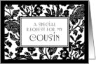 Black and White Flowers Cousin Bridesmaid Invitation Card