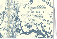 Blue Floral Daughter & Son in Law Wedding Day Congratulations Card