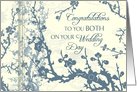 Blue Floral Daughter & Son in Law Wedding Day Congratulations Card