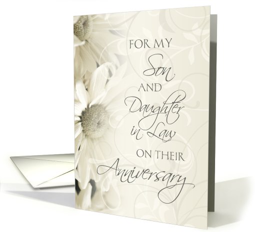 White Floral For Son & Daughter in Law Happy Wedding Anniversary card