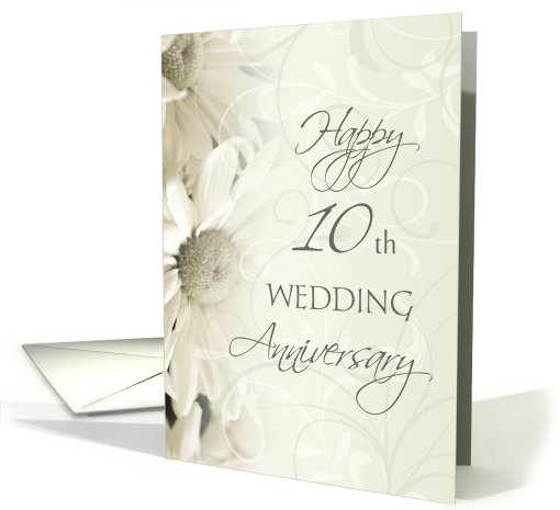 White Floral Happy 10th Wedding Anniversary card (631798)
