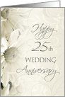 White Floral Happy 25th Wedding Anniversary Card