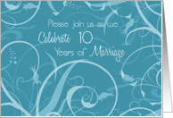 Turquoise Swirls 10th Wedding Anniversary Invitation Card