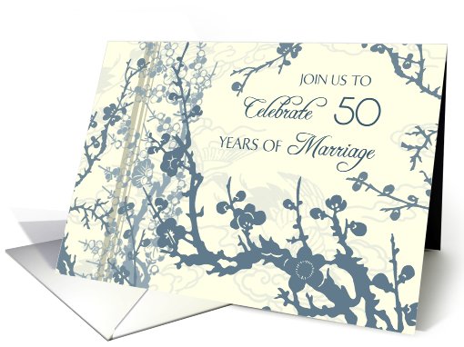 Blue Floral 50th Wedding Anniversary Invitation card (632068)