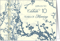 Blue Floral 10th Wedding Anniversary Invitation Card