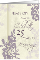 Beige Purple Floral 25th Anniversary Invitation Card