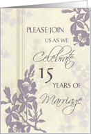 Beige Purple Floral 15th Anniversary Invitation Card