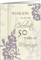 Beige Purple Floral 50th Anniversary Invitation Card