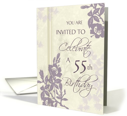 Purple Flowers 55th Birthday Party Invitation card (636932)