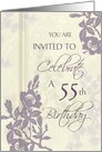 Purple Flowers 55th Birthday Party Invitation Card