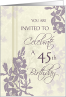 Purple Flowers 45th Birthday Party Invitation Card