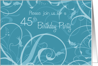 Turquoise Flowers 45th Birthday Party Invitation Card