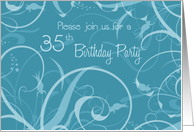 Turquoise Flowers 35th Birthday Party Invitation Card