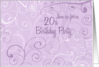 Purple Swirls 20th Birthday Party Invitation Card