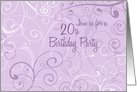 Purple Swirls 20th Birthday Party Invitation Card